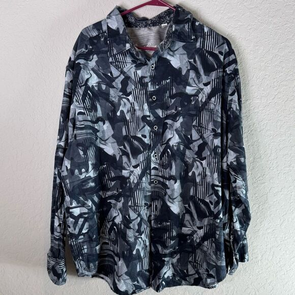 Robert Graham Abstract Black and Gray Button-Up Shirt Size 2XL - Picture 1 of 11